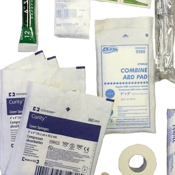 K9 Deployment First aid Kit Refill bandages, tape, tampon, saline flush.