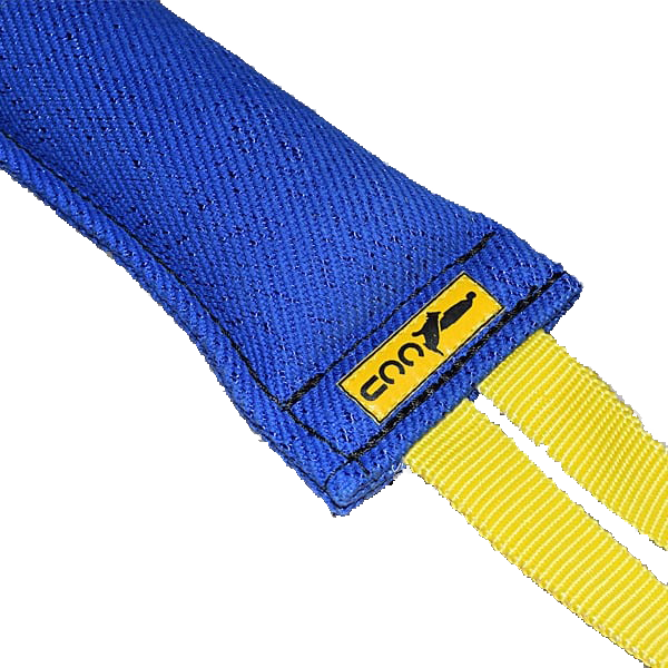Blue French Linen Large Bite Tug with Yellow Nylon Handle