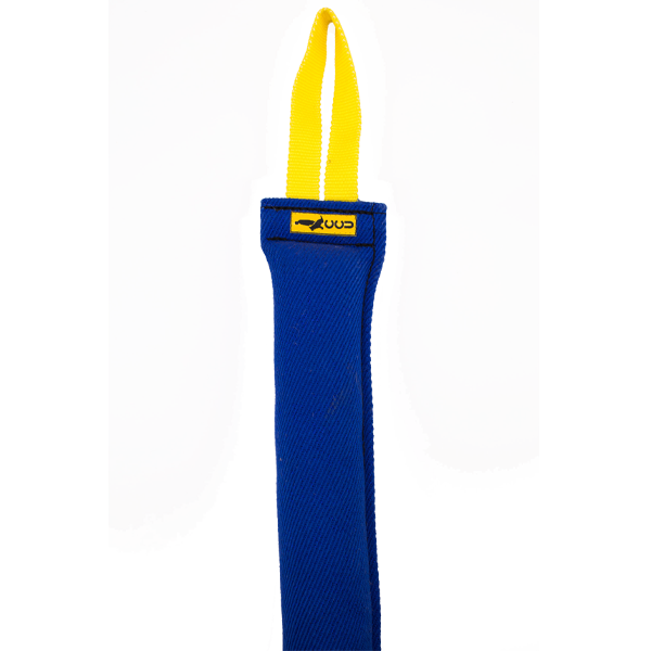 Blue French Linen Large Bite Tug with Yellow Nylon Handle
