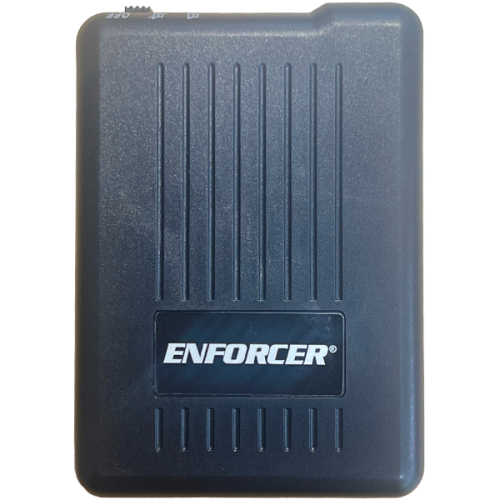 Black Pager with white "Enforcer" writing.