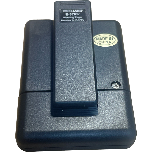 Black pager back with belt clip and battery compartment