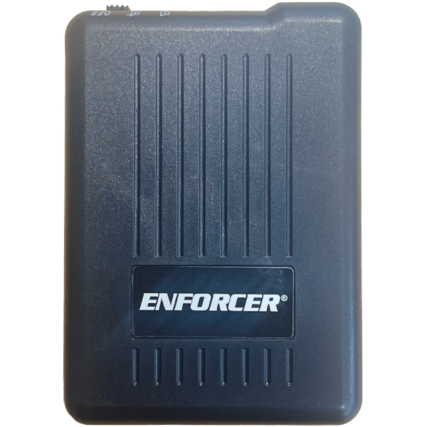 Black Pager with white "Enforcer" writing.