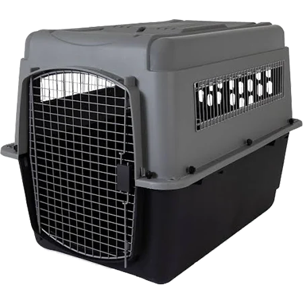 Gray and Black Dog Crate with Black Metal Wire Door