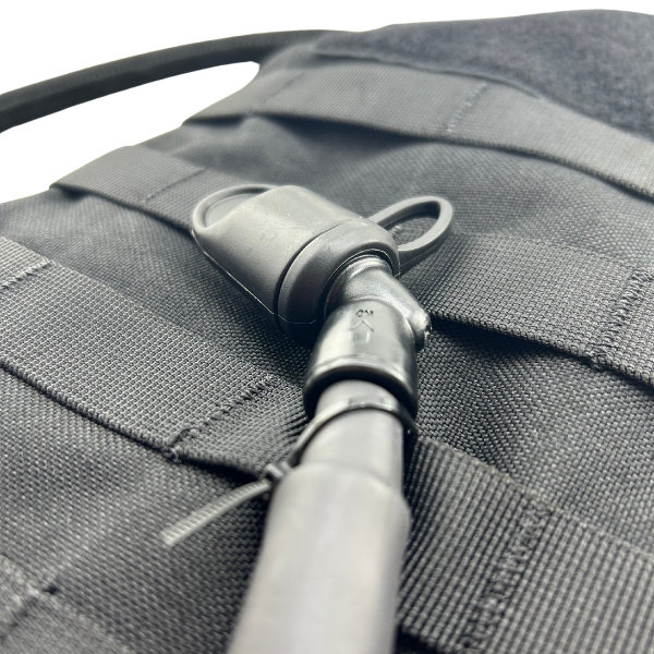 Close up of the drinking nozzle on the Condor Hydration Bag in black