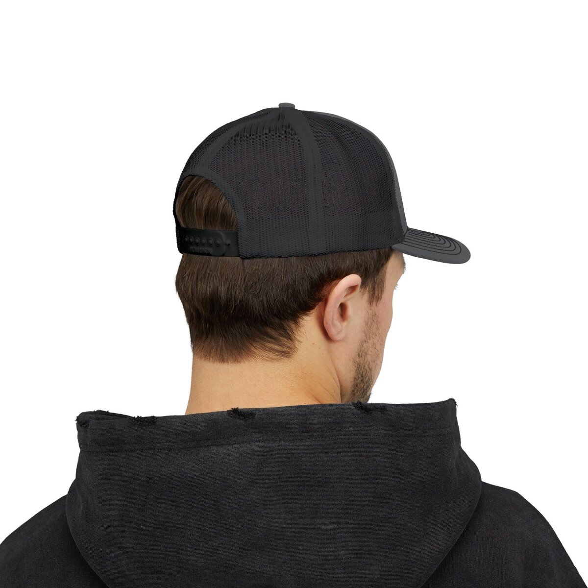 Trucker Cap with White Custom Canine Unlimited Logo on Black Globe with Name - Image 8