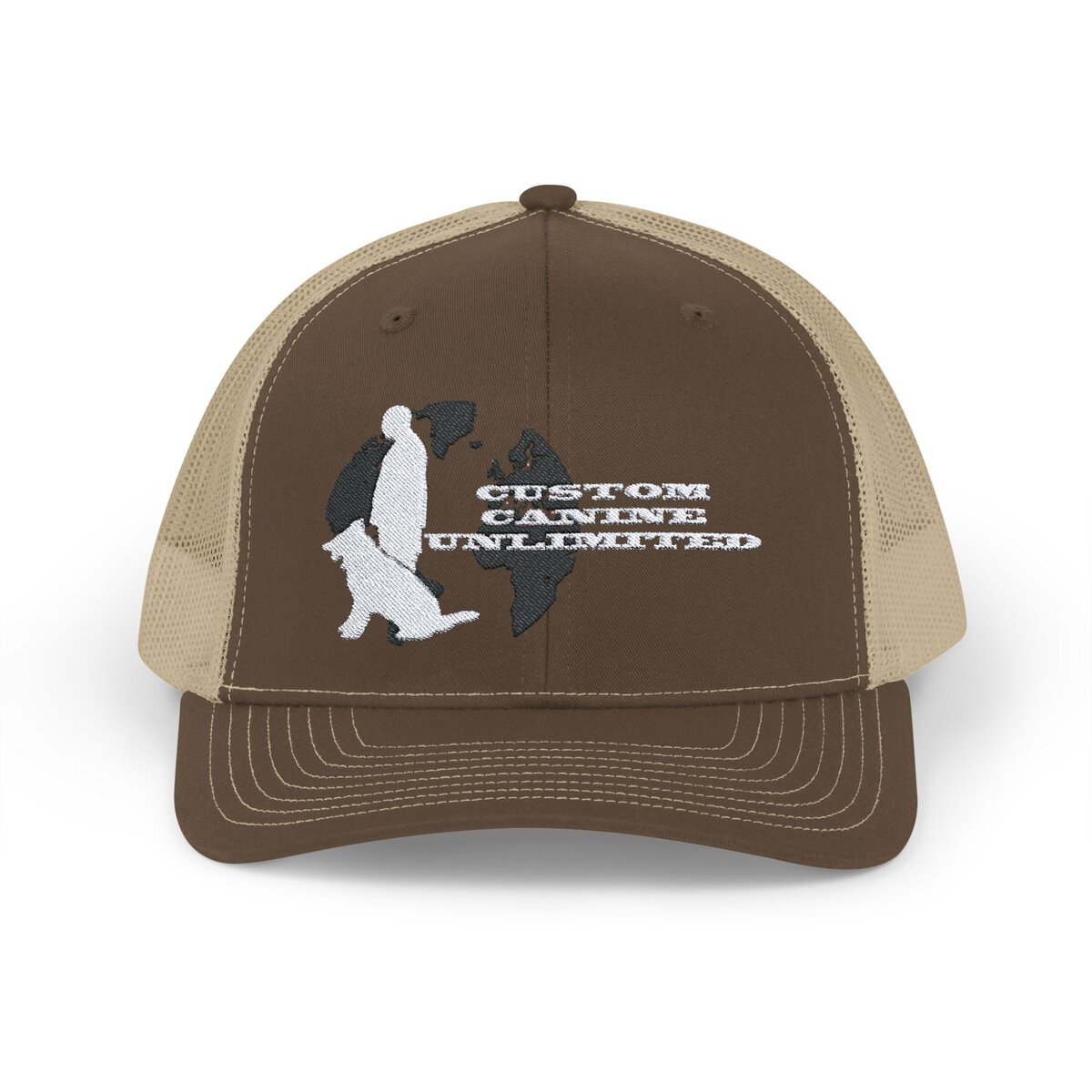Trucker Cap with White Custom Canine Unlimited Logo on Black Globe with Name - Image 37