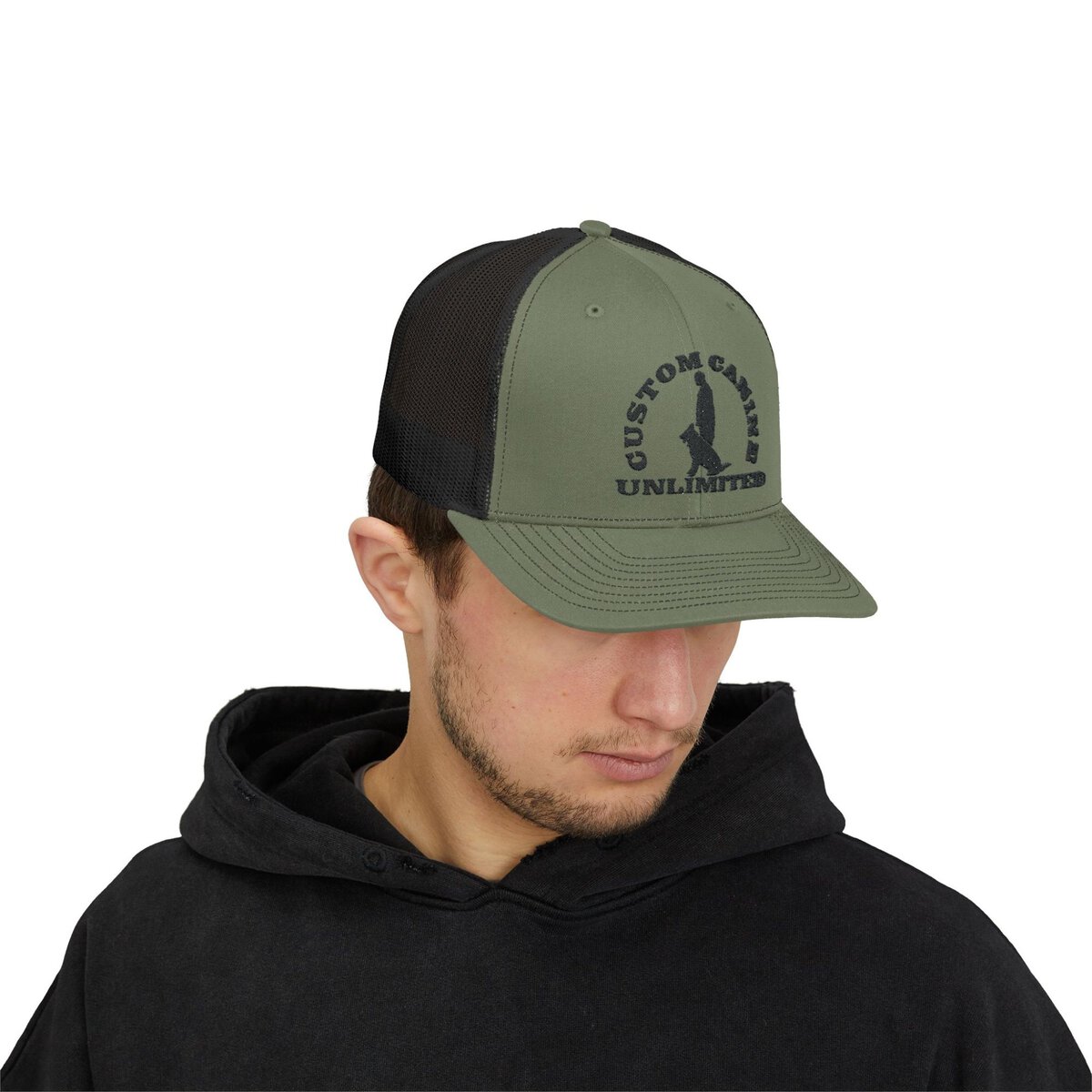 Snapback Trucker Cap with Vintage Black Custom Canine Unlimited Logo - Image 31
