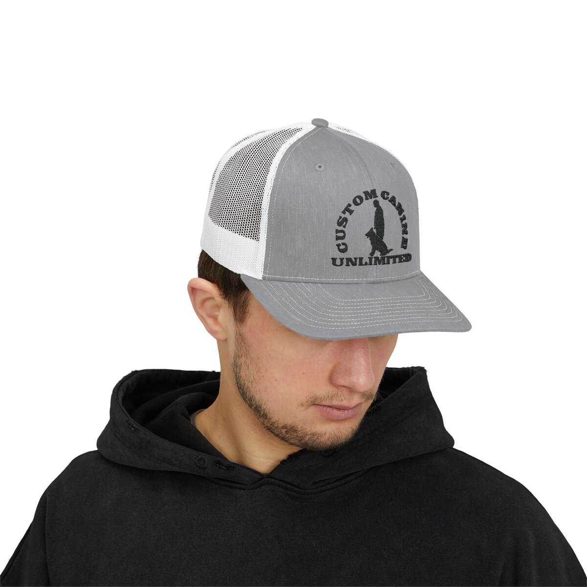 Snapback Trucker Cap with Vintage Black Custom Canine Unlimited Logo - Image 7