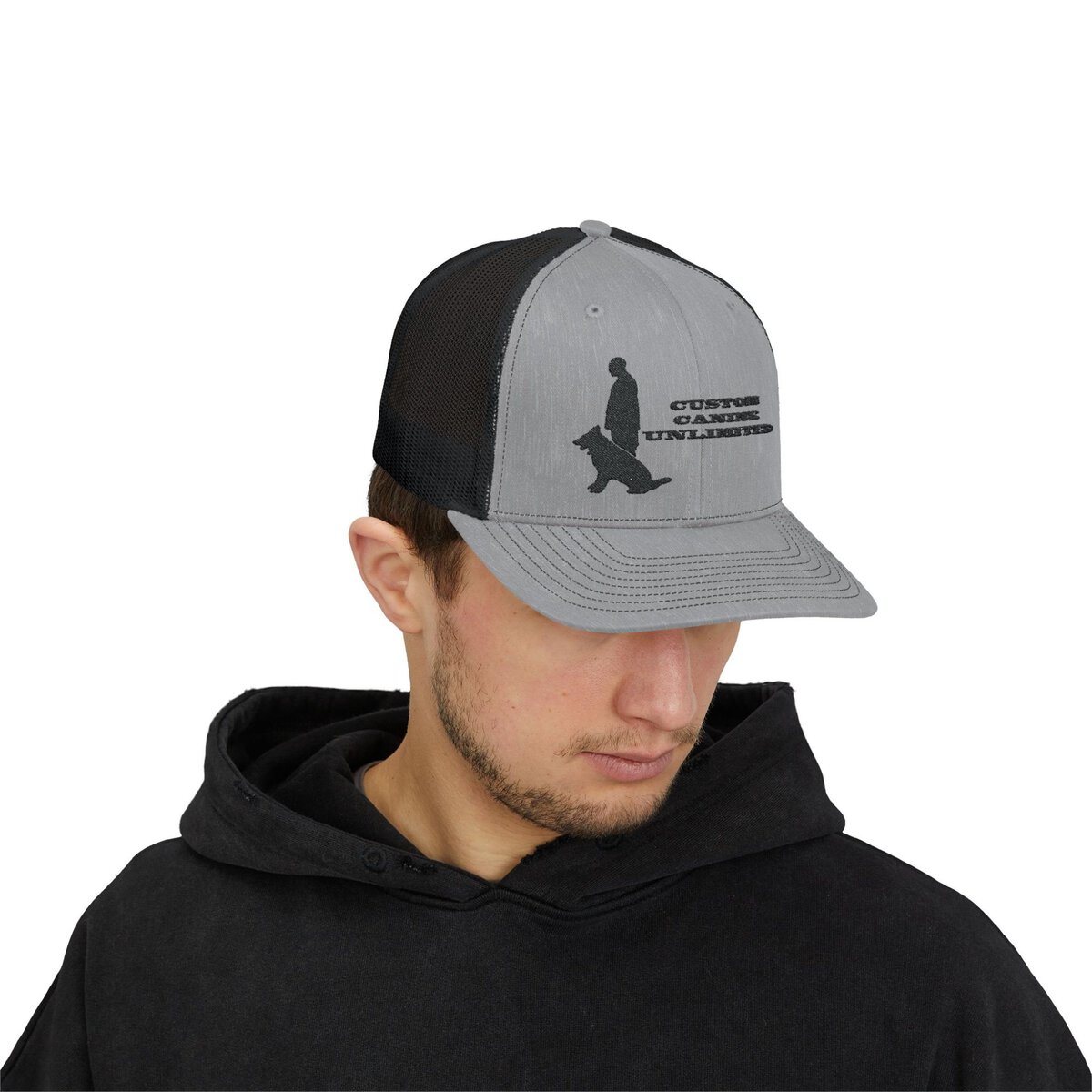 Snapback Trucker Cap with Black Custom Canine Unlimited Logo with Words - Image 31