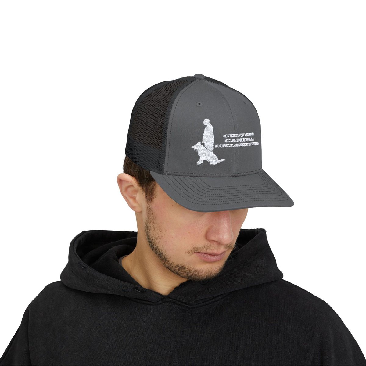 Trucker Cap with White Custom Canine Unlimited Logo with Name - Image 3
