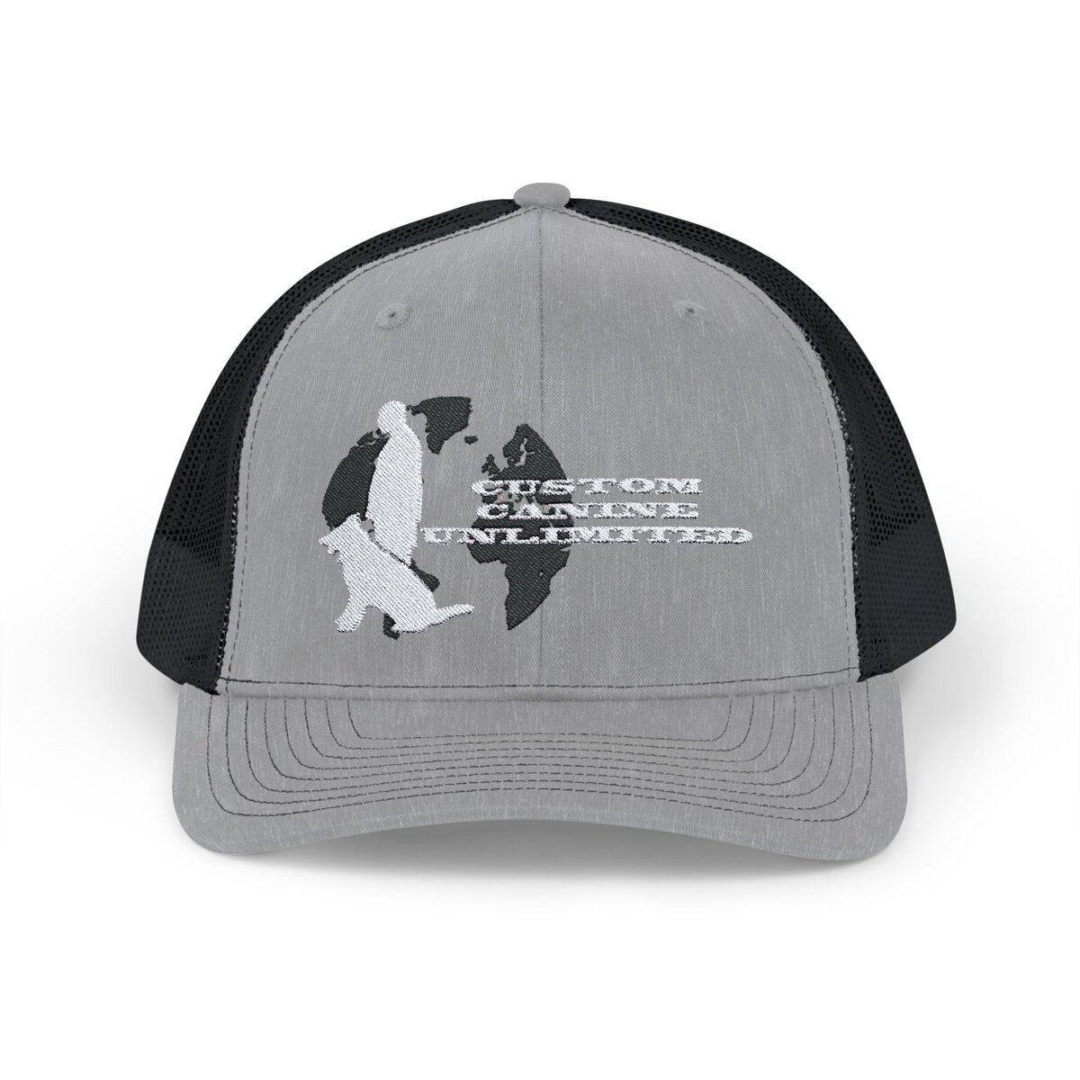 Trucker Cap with White Custom Canine Unlimited Logo on Black Globe with Name - Image 29