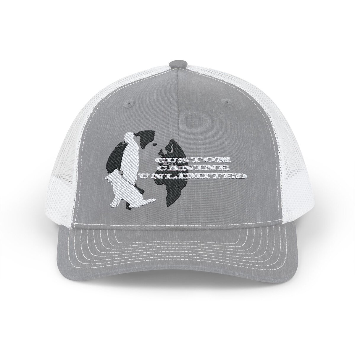 Trucker Cap with White Custom Canine Unlimited Logo on Black Globe with Name - Image 13