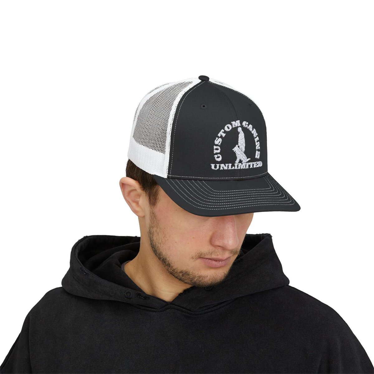 Snapback Trucker Cap with Vintage White Custom Canine Unlimited Logo - Image 7