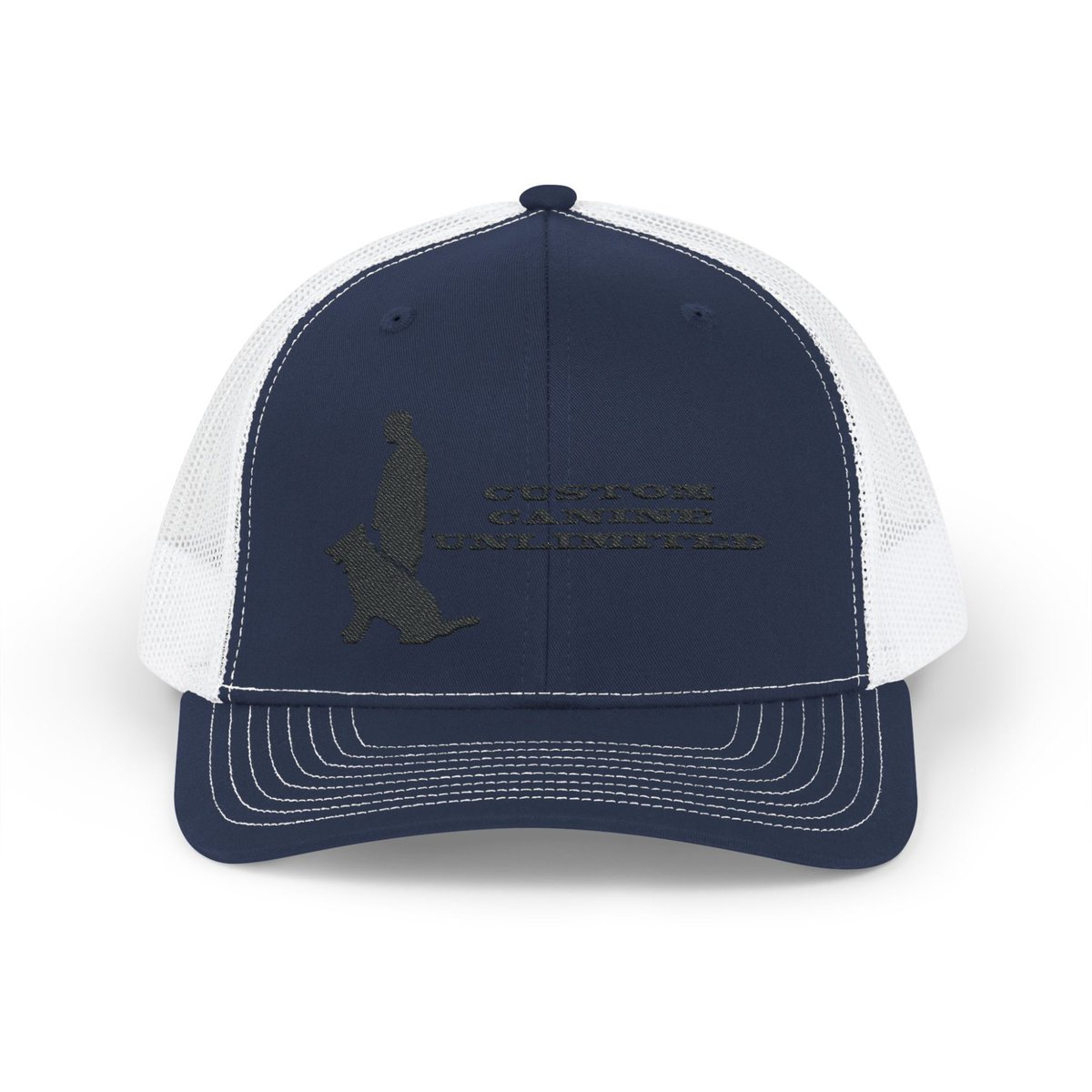 Snapback Trucker Cap with Black Custom Canine Unlimited Logo with Words - Image 37