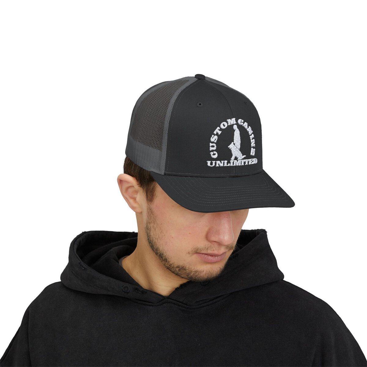 Snapback Trucker Cap with Vintage White Custom Canine Unlimited Logo - Image 23