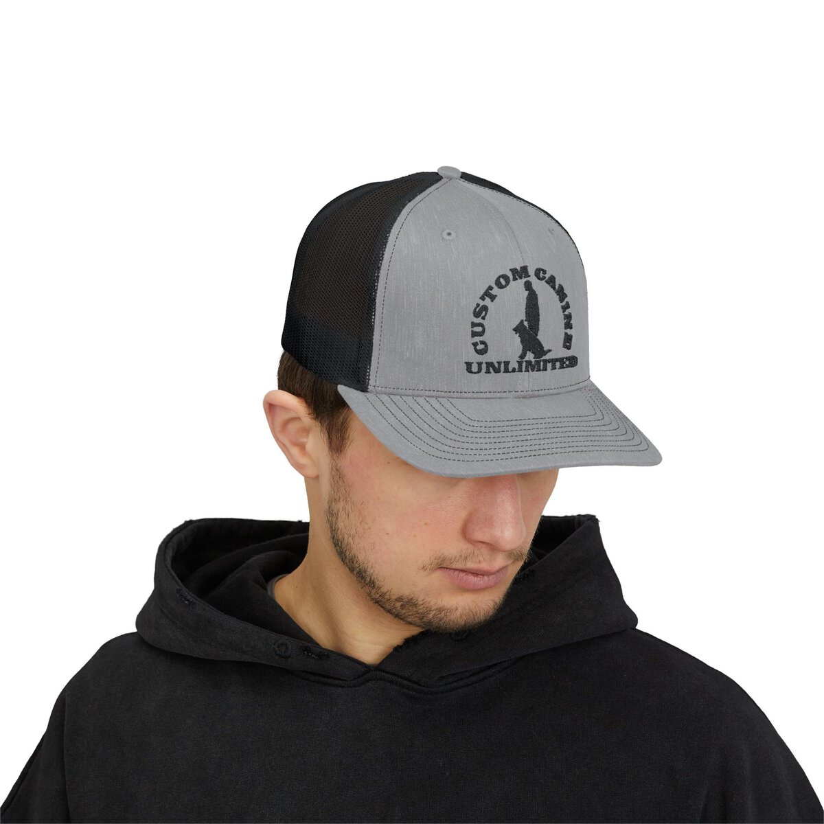Snapback Trucker Cap with Vintage Black Custom Canine Unlimited Logo - Image 27