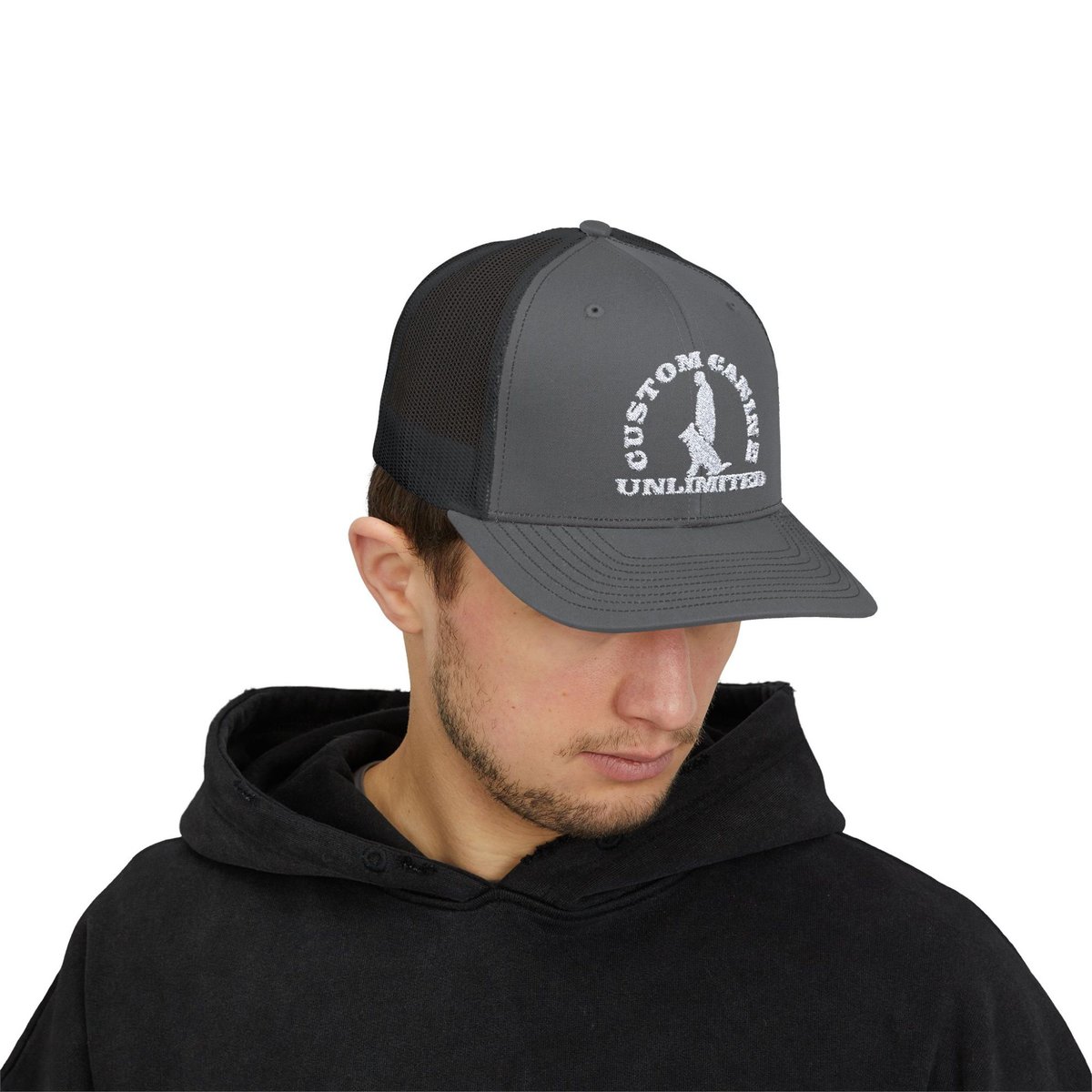Snapback Trucker Cap with Vintage White Custom Canine Unlimited Logo - Image 27