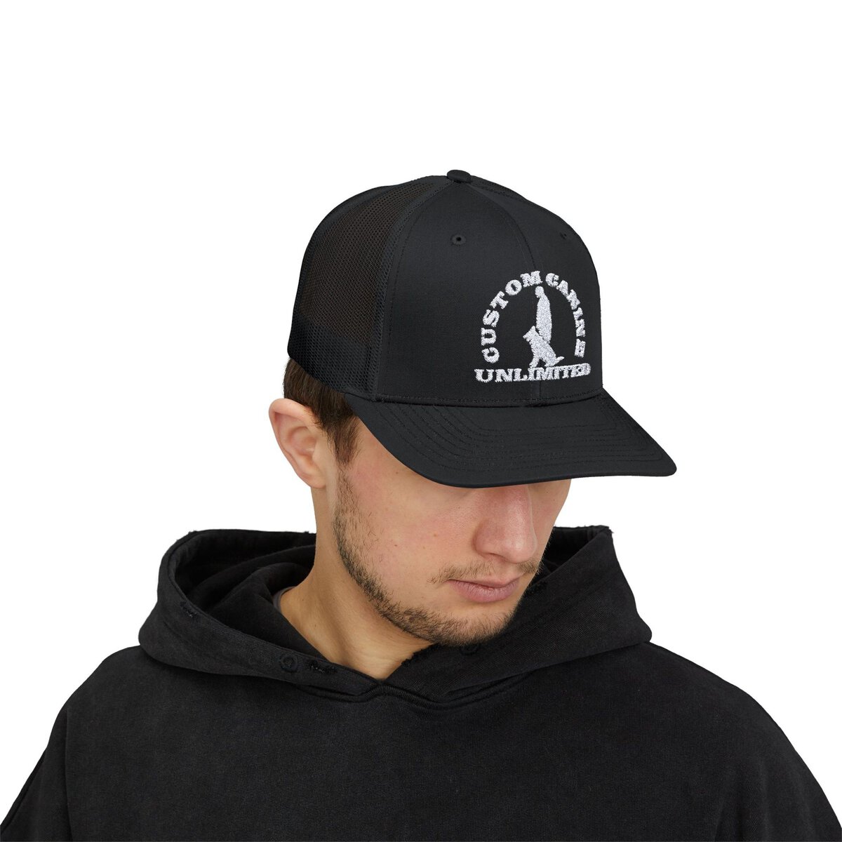 Snapback Trucker Cap with Vintage White Custom Canine Unlimited Logo - Image 19
