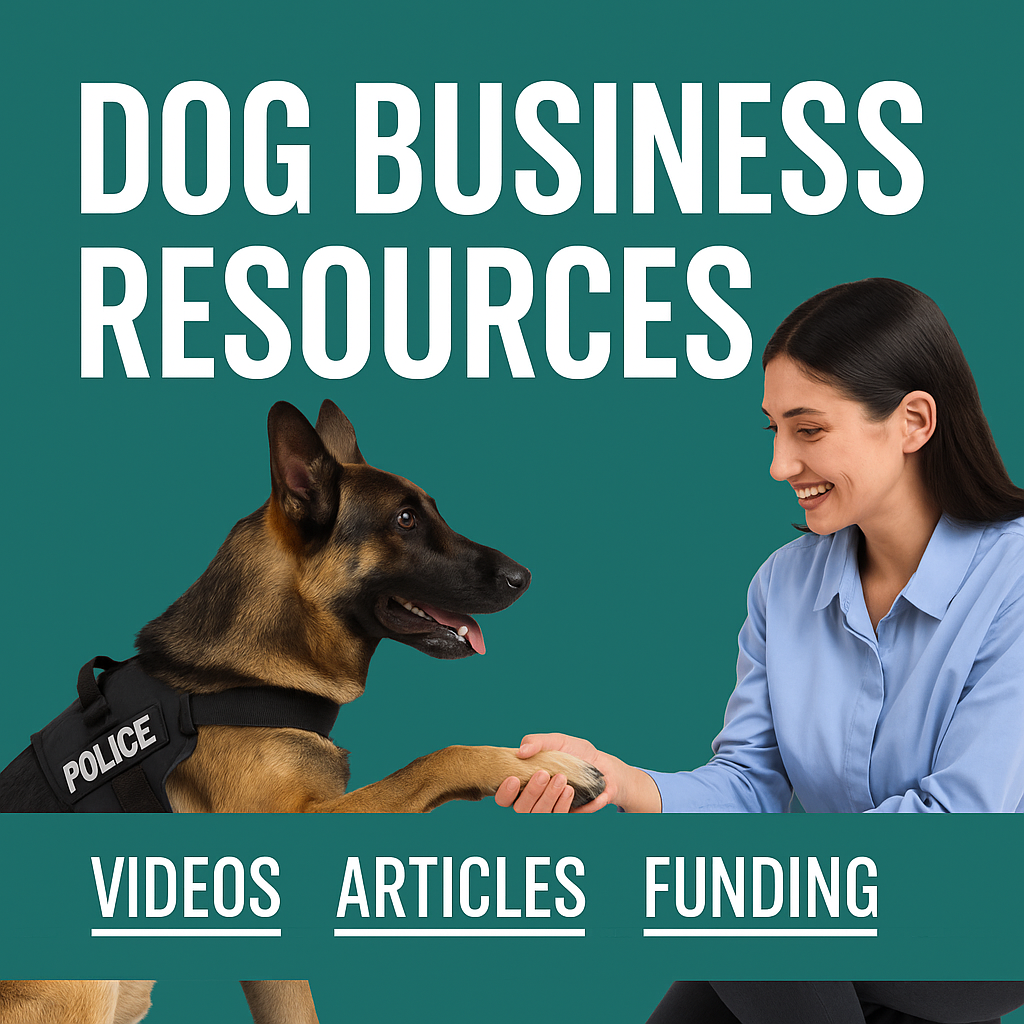 Dog Business Resources. German Shepherd wearing a black police vest with woman