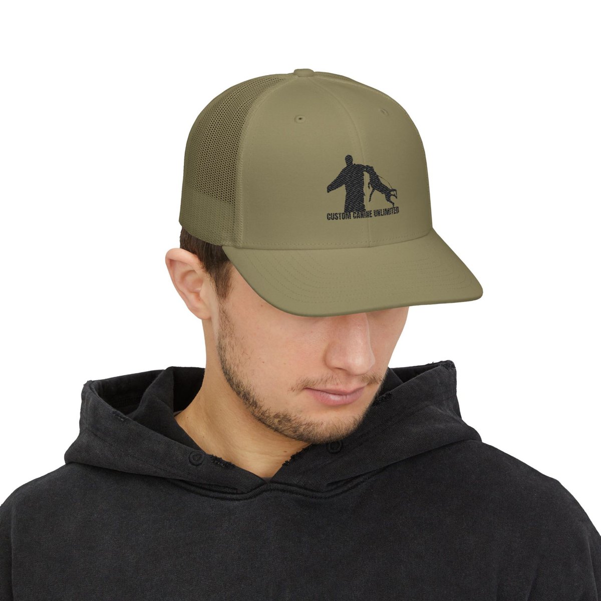 Custom Canine Unlimited Trucker Hat – K9 Decoy & Dog Silhouette | Loden Green Mesh Back Cap - Image 3
