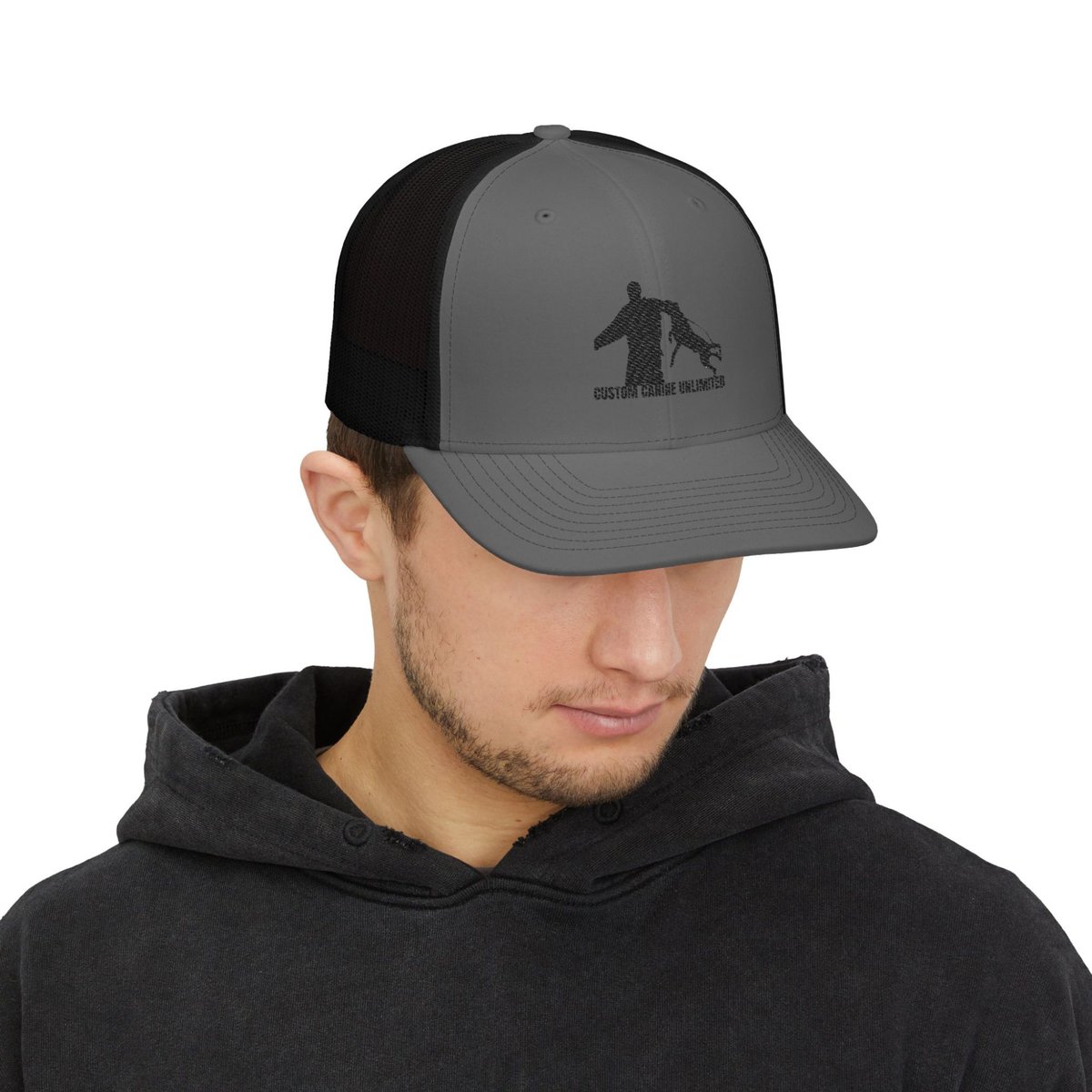 Custom Canine Unlimited Trucker Hat – K9 Decoy & Dog Silhouette | Loden Green Mesh Back Cap - Image 11