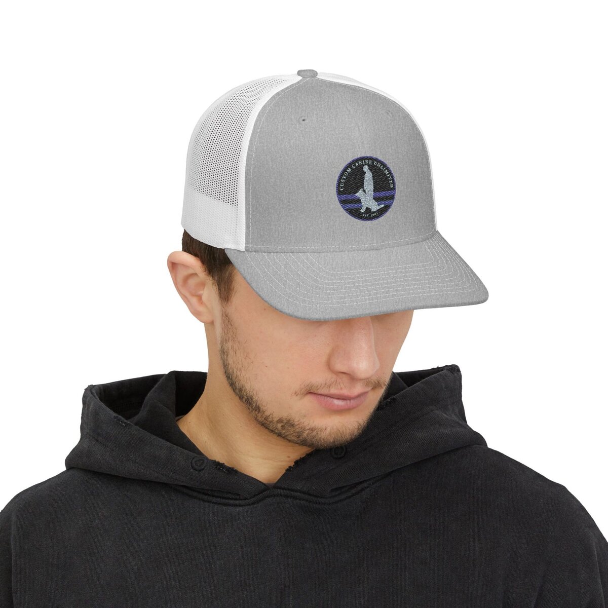 Custom Canine Unlimited Trucker Hat – Thin Blue Line K9 Logo | Premium Mesh Back Cap - Image 7