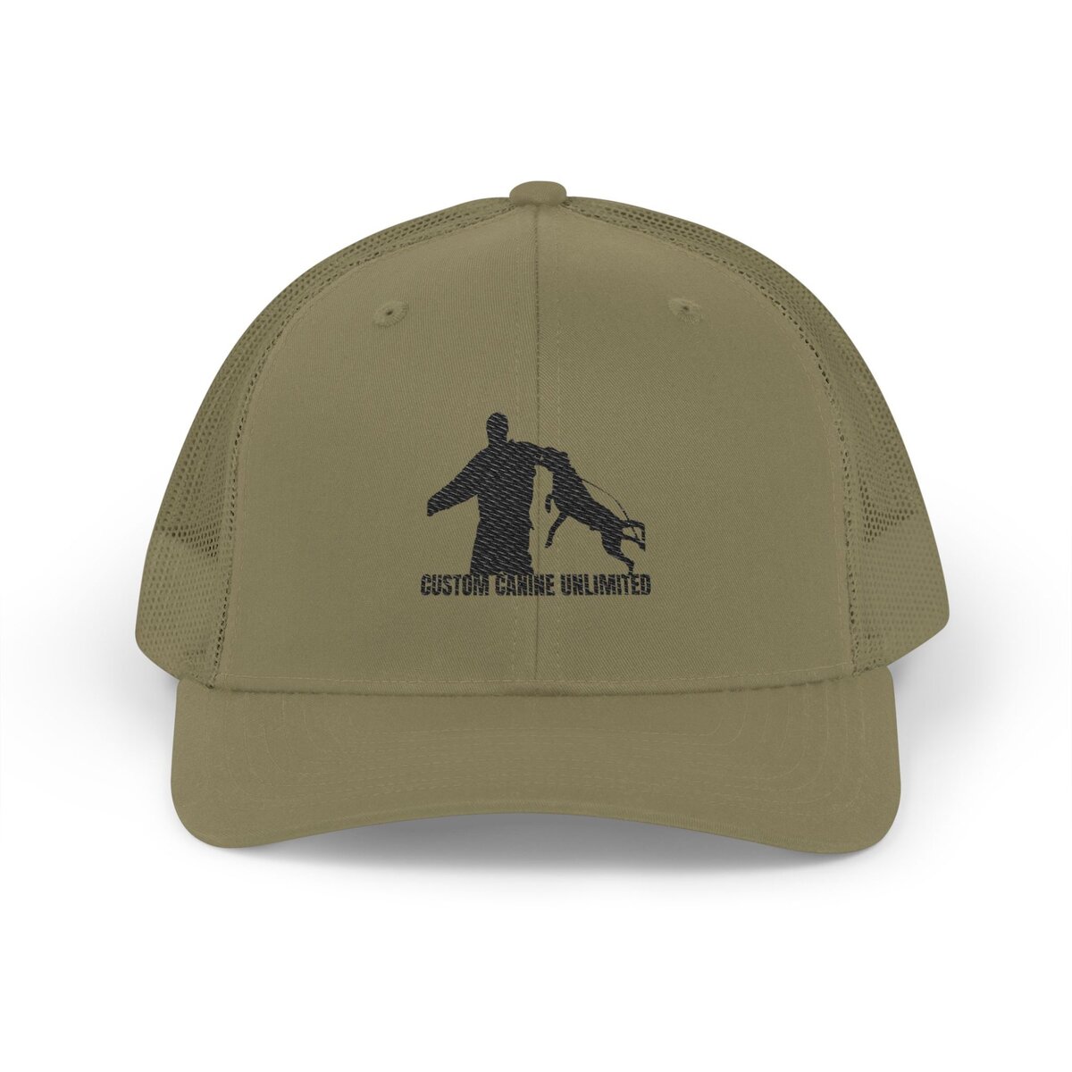 Custom Canine Unlimited Trucker Hat – K9 Decoy & Dog Silhouette | Loden Green Mesh Back Cap