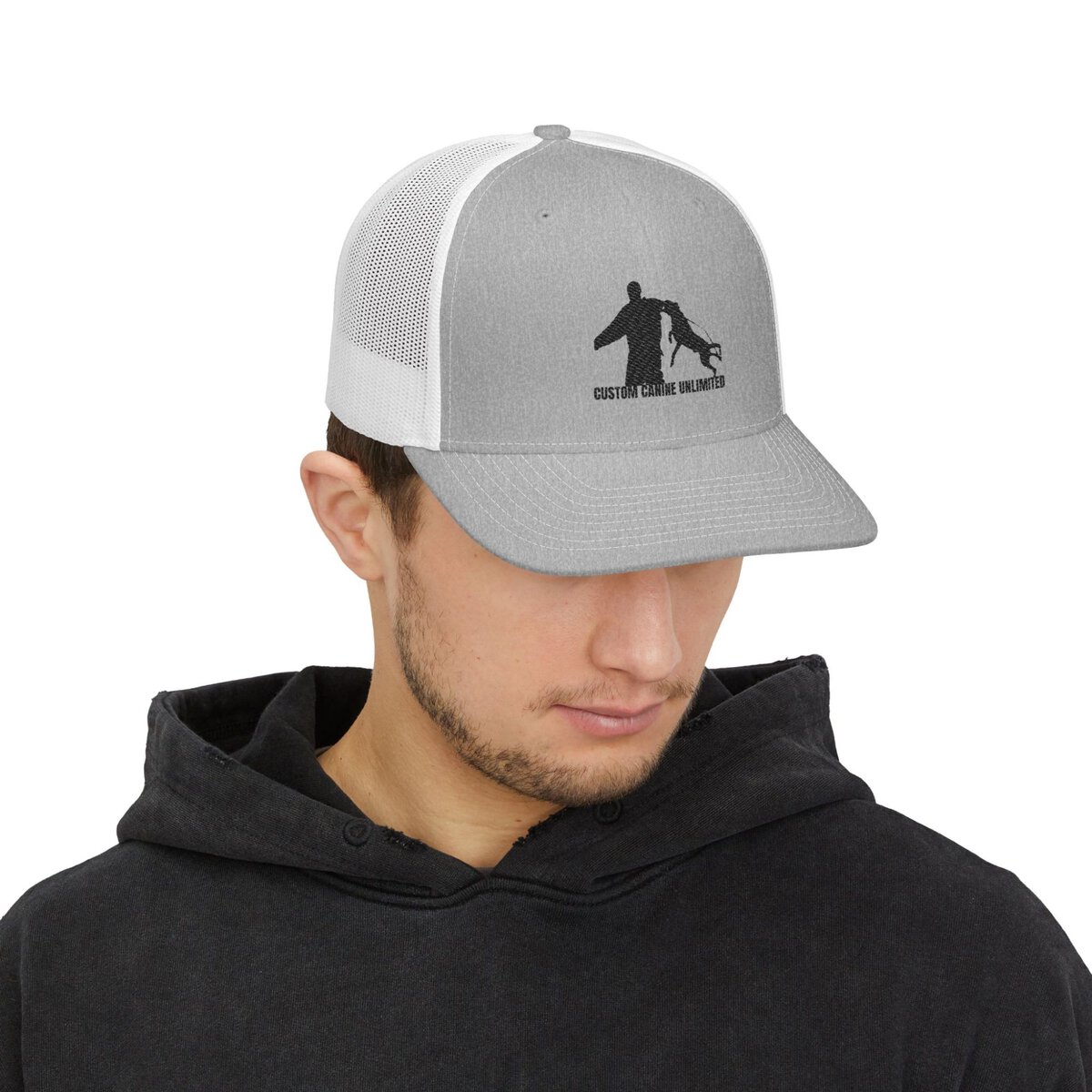 Custom Canine Unlimited Trucker Hat – K9 Decoy & Dog Silhouette | Loden Green Mesh Back Cap - Image 7