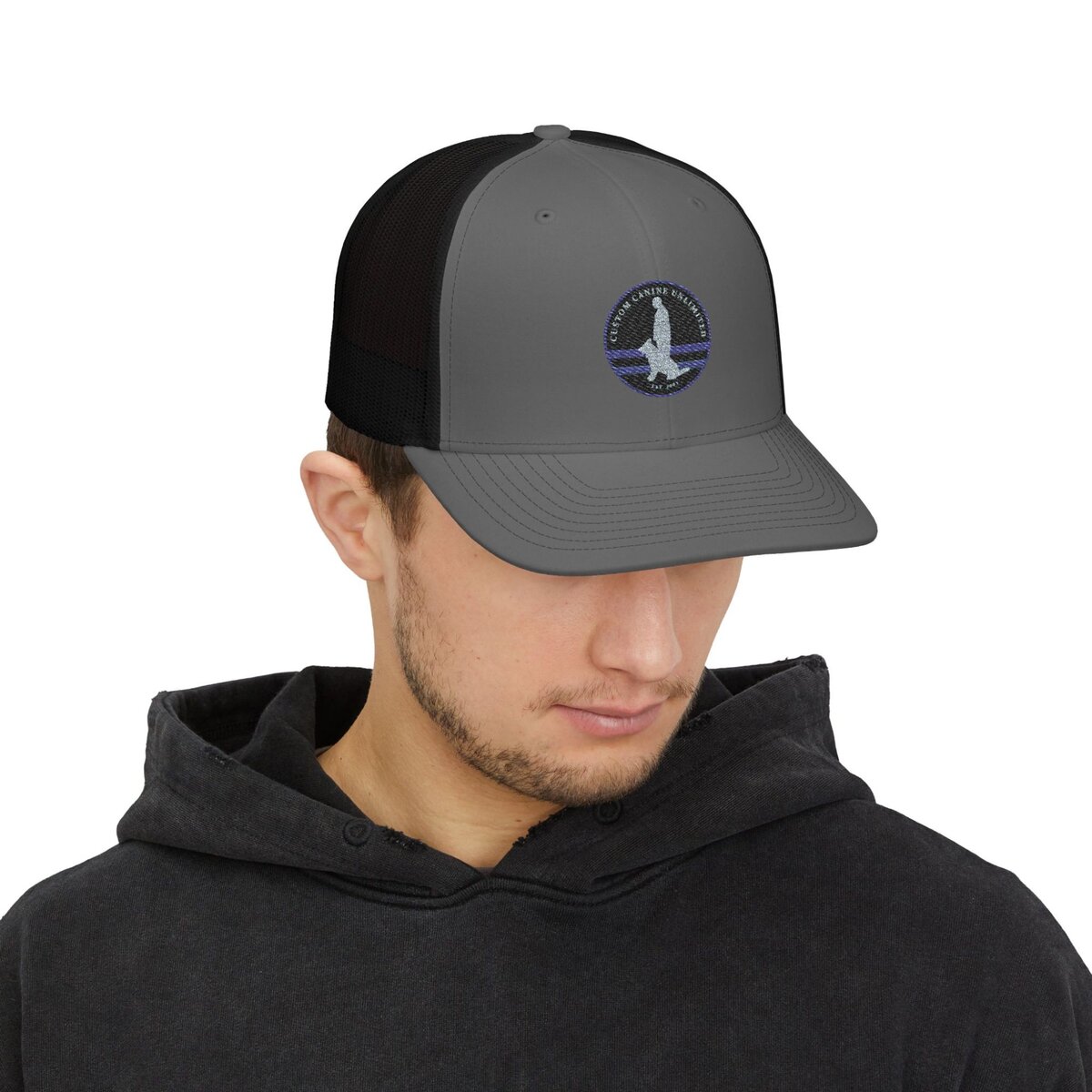 Custom Canine Unlimited Trucker Hat – Thin Blue Line K9 Logo | Premium Mesh Back Cap - Image 19