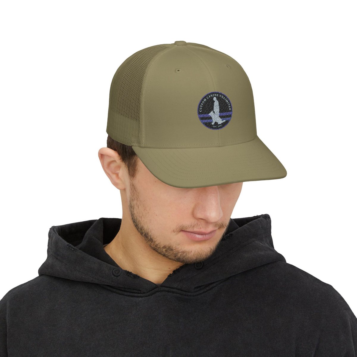 Custom Canine Unlimited Trucker Hat – Thin Blue Line K9 Logo | Premium Mesh Back Cap - Image 23