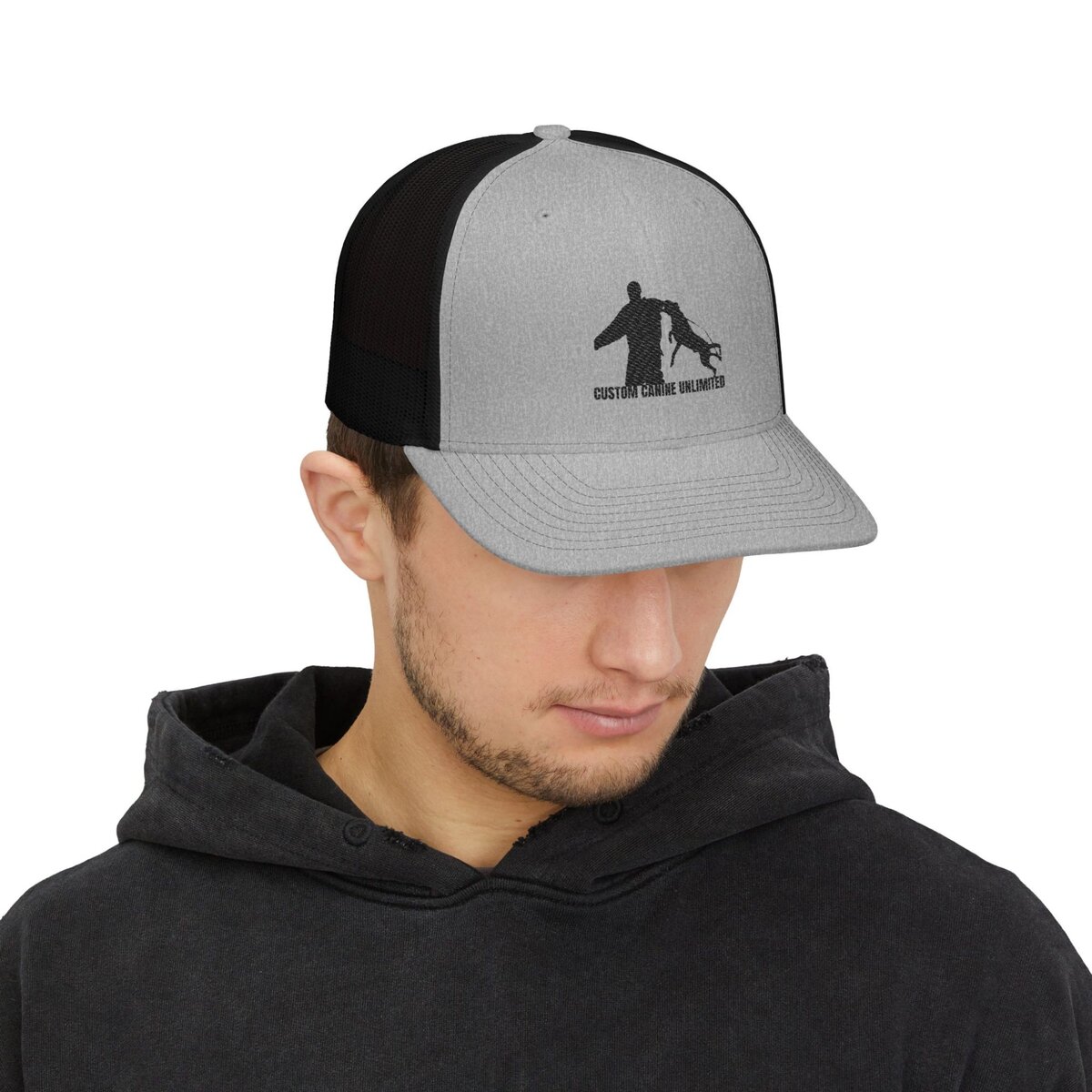 Custom Canine Unlimited Trucker Hat – K9 Decoy & Dog Silhouette | Loden Green Mesh Back Cap - Image 15