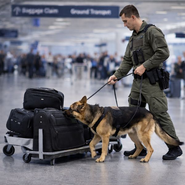 Explosive & Tracking Dog Handler Training at Airport.
